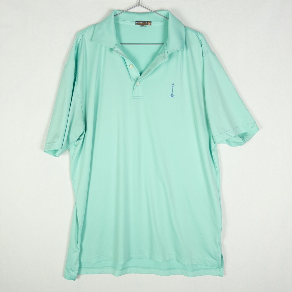 Peter Millar Summer Comfort Golf Polo Shirt Mens L Mint Green Lamp Post 1947